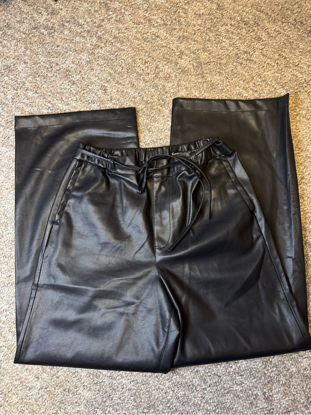 Blank NYC Black Faux Leather wide leg Drawstring trousers